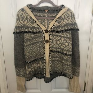 Free people fair isle/Nordic hooded knit sweater